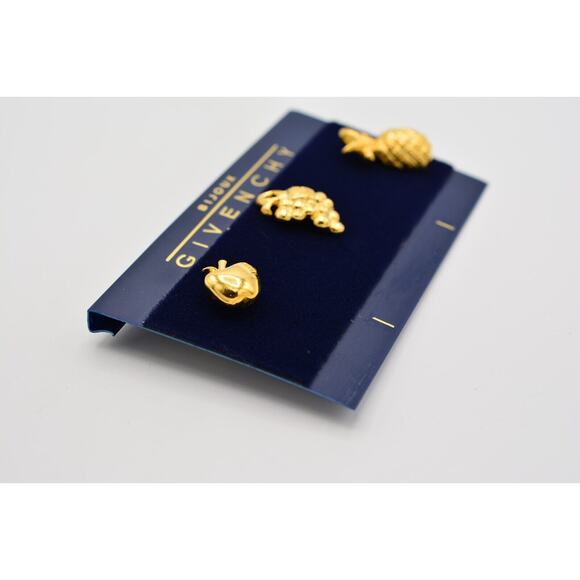 Givenchy Vintage Logo Pin Lapels Tac Set 4G Logo Fruit Grapes Apple Signed BinAJ - Picture 10 of 12